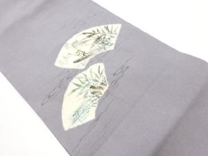 作家物　縮緬地絞り金彩手描き地紙に人物・舟・流水模様名古屋帯